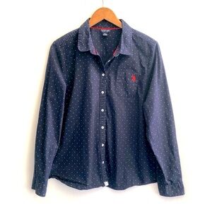 POLO Shirt XL Long Sleeve Button Down Polkadot Career Preppy